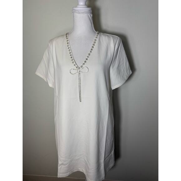 NWT Sugar Lips Off White Knee Length Short Sleeve Shift Dress Sz S - Picture 1 of 4